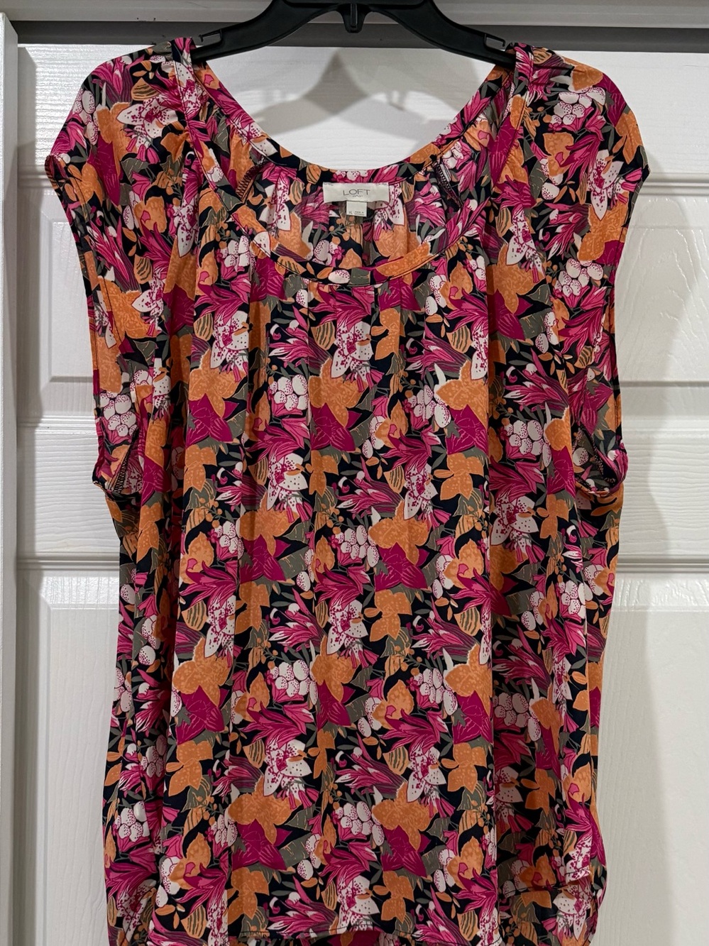 LOFT Floral Cap-Sleeve Top in Pink and Orange